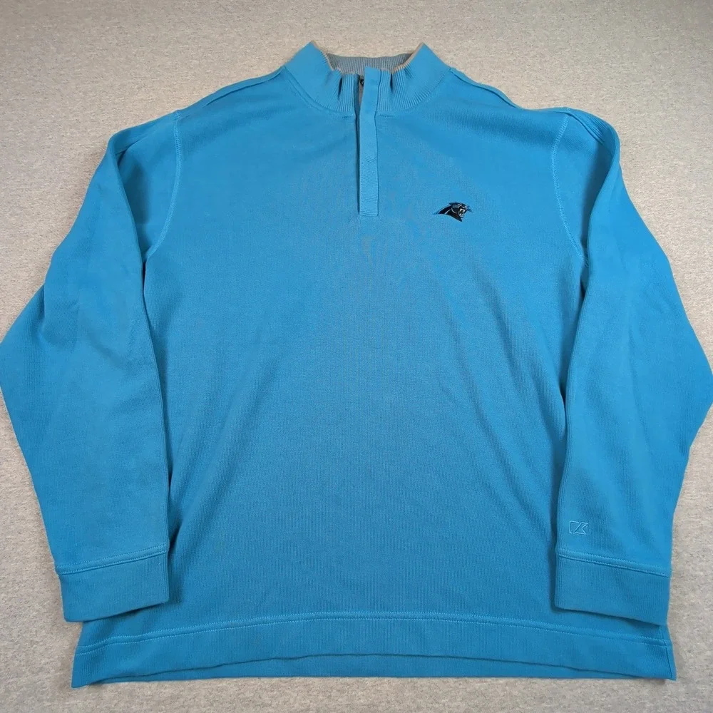 Cutter & Buck Carolina Panthers NFL Blue Snap Mock Neck Pullover Mens XL